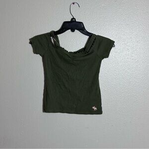 Abercrombie Kids Girl Kids Ribbed Olive Green Top Off Shoulder size 9/10